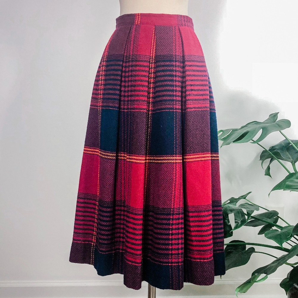 Vintage Red and Black Plaid Midi Skirt